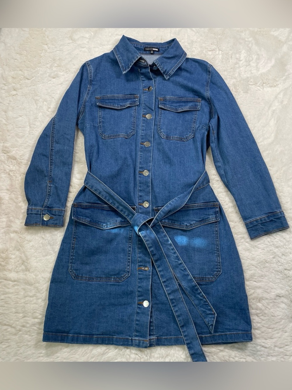 Fashion Nova Light Blue Denim Shirt Dress
